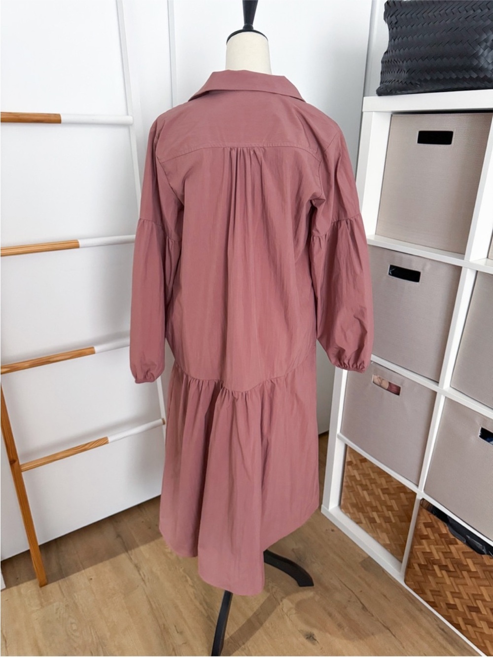 Anthropologie Maeve Taffeta Dress Button Front Rose Pink Midi - Picture 5 of 13